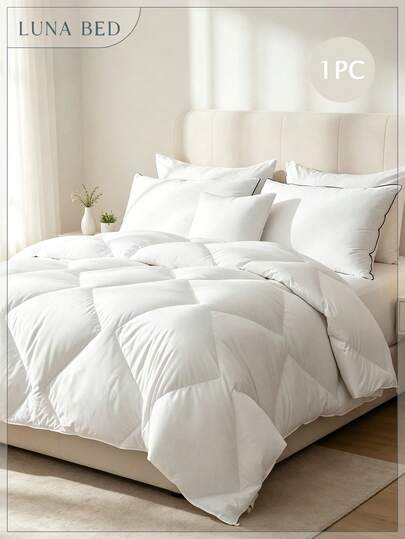 1pc All Season Down Alternative Comforter - Warm Duvet Insert With 4 Corner Loops, Machine Washable, White