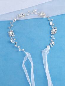 KOVLYNE 1pc Women's Silver Crystal Bridal Hair Accessory (With Ribbon), Rhinestone Wedding Headpiece, Bohemian Style Bridal Headband, Suitable For Bride, Bridesmaid And Prom Hair Accessory - Silver - View 2