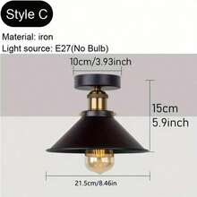 1PC Vintage Industrial Style Black & Gold Cone-Shaped Iron Ceiling Light, Suitable For Garage, Entryway, Hallway, Dining Room, Bedroom, Corridor, Balcony, Island Counter, E27 Socket, Hardwired, Bulb Not Included - Multicolor - View 6