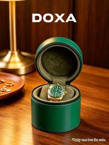 DOXA 綠色圓形拉鍊硬殼單隻手錶收納盒，便攜旅行手錶保護盒，適合商務出差與送禮，僅空盒 - 綠色 - 查看 3
