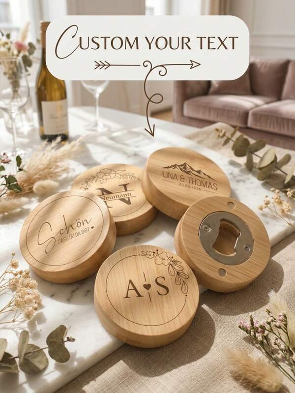 Personalized Wooden Bottle Opener, Customized Engraved Bamboo Magnetic Beer Bottle Opener, Wedding Favor, Couple Anniversary Souvenir
