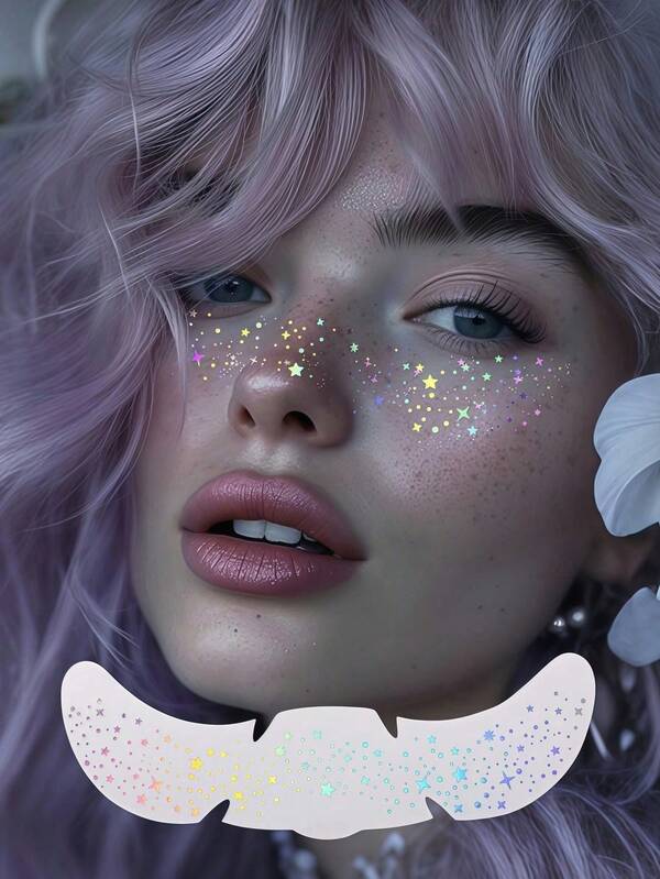 Versatile Glitter Freckles Holographic Stickers WaterproofTemporary Tattoos Makeup Patches For Adults With Glittery StarHeart Dot Pattern To Women Accessories Summer Pride Parade Daily Makeup Dance Music Festival Party Essential Accessories