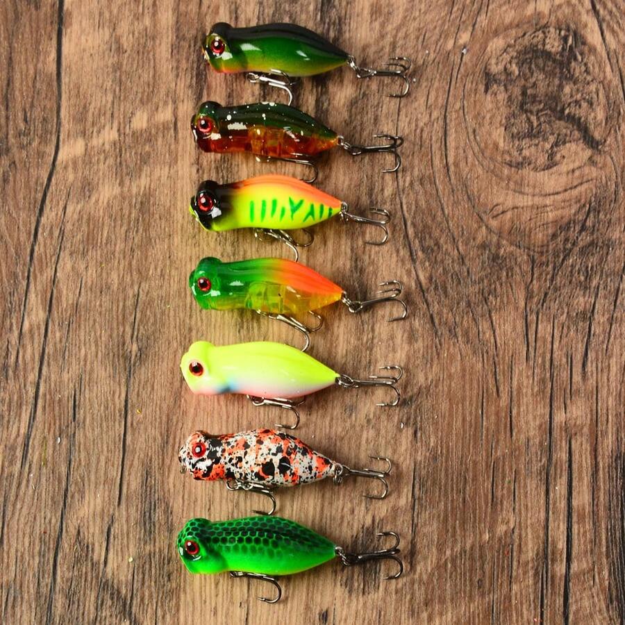 7pcs Floating Frog-Shaped Wave Craw Lure Set, Small Bionic Hard Bait, Freshwater Black Fish & Topmouth Surface Fishing Lure Combo - Multicolor - View 1