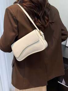 Hevel,1pc Women's Solid Color PU Fashion Underarm Bag, Versatile Shoulder Bag,Bags For Woman,White Bag - White - View 4