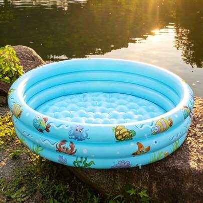 Inflatable Play Pool, Ocean World Pattern Blow Up Pool With Soft Floor, Easy Set Up Water Pool For Summer Outdoor & Indoor Water Activities