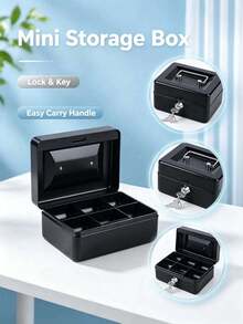 1pc Compact Metal Cash Box With Combination Lock, 6 Inch Security Lock Box With Money Tray, Glossy Black Finish, Suitable For Retailers, Personal Use, Home Office And Secure Storage, Size 15 X 12 X 9cm - Black - View 4