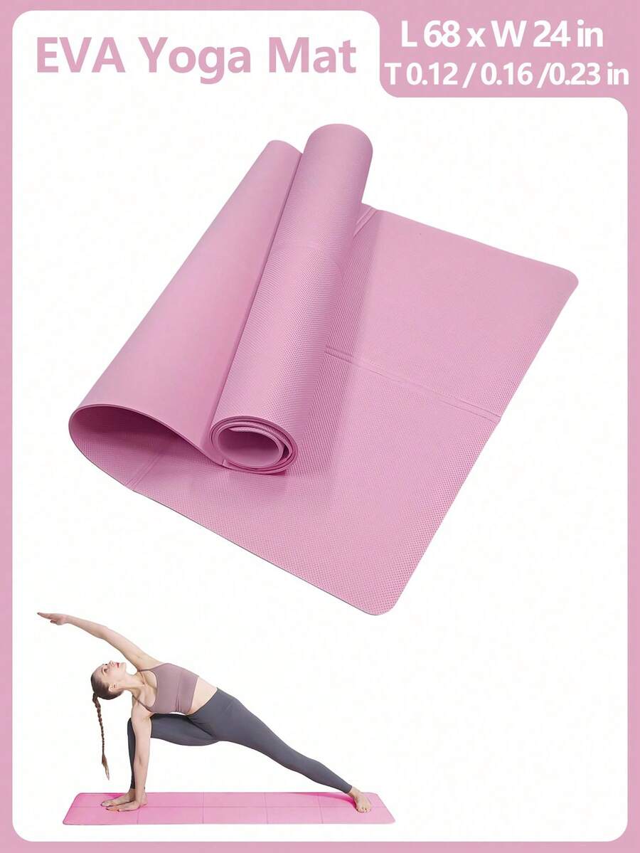 173cm*61cm EVA Yoga Mat, Solid Color Pilates Exercise Mat, Suitable For Yoga, Pilates, Plank, Fitness, Gymnastics, Workout, Gym, Home Training. Perfect Gift For Mother's Day, Birthday, Folded Shipping, May Have Slight Creases. - Pink - View 1