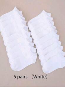 1/5/10/20/30 Pairs Women's White Boat Socks, Thin Breathable Summer Low-Cut Non-Slip No-Heel Invisible Socks - White - View 12