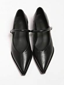Vintage Chunky Heel Pointed Toe Mary Jane Pumps For Women, New Elegant Commuter French Style High Heels With Strap - Black - View 5