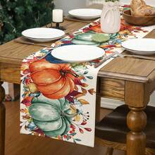 1pc Thanksgiving Pumpkin Pattern Table Runner, Modern Style, Home Kitchen Decor, Indoor/Outdoor Party Supplies, Room Decoration. Suitable For Daily Home Kitchen Decor, Daily Party Decor, Thanksgiving, Christmas, Autumn Decoration. - Multicolor - View 4