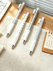 Polka Dot Clickable Neutral Ink Pens, Minimalist Office Writing Black Pens, 4-Piece Box Set - A - View 4
