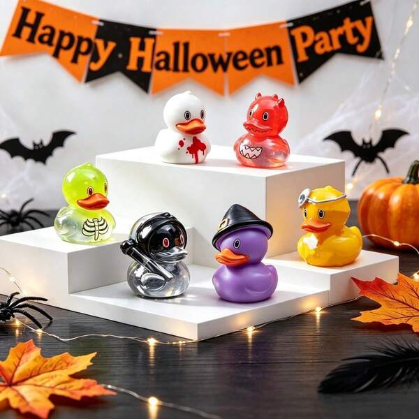 6 piezas de figuritas de patos de resina mini para Halloween, patitos divertidos de Halloween, decoración de micro paisaje para macetas de suculentas, adorno de Halloween para tablero de coche y escritorio, accesorios DIY de micro paisaje, decoración de ambiente festivo para coche - Adecuado para accesorios de ambiente DIY de Halloween