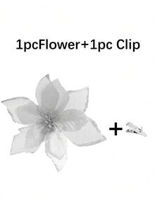 1/10/20/30pcs Shiny Double-Layer Red Poinsettia Artificial Flowers With Clips, 6.7 Inch, Suitable For Christmas Tree, Wreath, Staircase, Fireplace, Window, Coffee Table And Holiday/Wedding Party Decoration, Christmas Gift - Silver - View 11