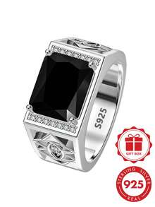 925 Sterling Silver Fashion Exquisite Wide Band Men's Ring, Hollow Inlaid With Synthetic Cubic Zirconia, High-End Textured Design, Suitable For Daily Wear, Vacation, Banquet, Perfect Life Surprise Gift - Silver - View 7