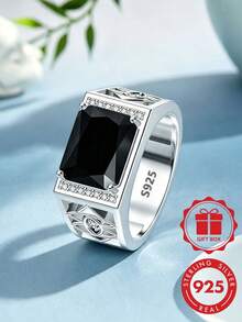 925 Sterling Silver Fashion Exquisite Wide Band Men's Ring, Hollow Inlaid With Synthetic Cubic Zirconia, High-End Textured Design, Suitable For Daily Wear, Vacation, Banquet, Perfect Life Surprise Gift - Silver - View 14
