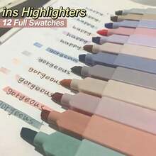12 Colors Macaron Highlighter Set, Quick Dry Eye-Friendly No Bleed Markers, Large Capacity Chisel Tip Pastel Pens For School Journaling, Back To School Stationery Gift, Ages 14+ - Multi-color (bagged) - View 1
