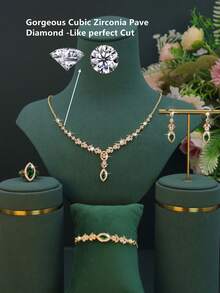 5pcs 18K Gold Plated Luxury Series Elegant Style Water Drop Design Necklace Bracelet Earrings Ring Set Suitable For Women Daily Wear Date Party Friends Gift - Water Droplet Design Set - View 4