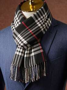1PC Plaid Pattern Men's Autumn/Winter Faux Cashmere Fashion Versatile Air Conditioning Shawl Outerwear Warm Long Scarf Suitable For Christmas Gift And Daily Use - Multicolor - View 5