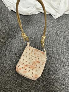 小眾設計珠飾刺繡水桶包，夏季女款單肩斜挎包，新中式時尚百搭通勤逛街日常購物包 - 黃色 - 查看 3