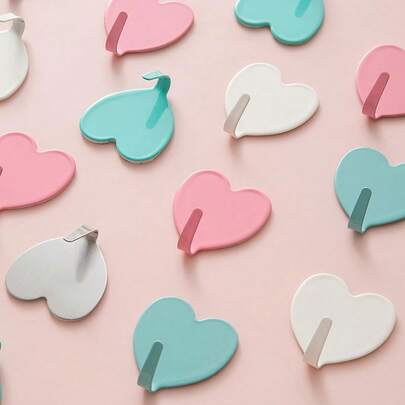 Cute Heart-Shaped Wall Hooks, Self-Adhesive Decorative Hooks, Suitable For Keys, Towels, Bath Balls, Hair Accessories, Jewelry, Bathroom, Bedroom, Kitchen And Home Storage