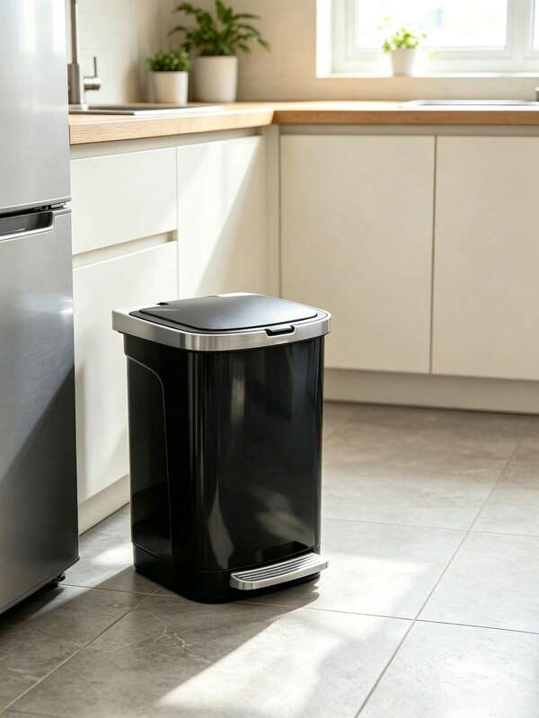 Pedal Trash Can, Lidded Odor Proof Garbage Bin, Rectangular Foot Operated Waste Container With Inner Bucket, Modern Waterproof Rubbish Bin For Kitchen Bathroom Bedroom Living Room, Household Indoor Waste Can For Family Daily Use
