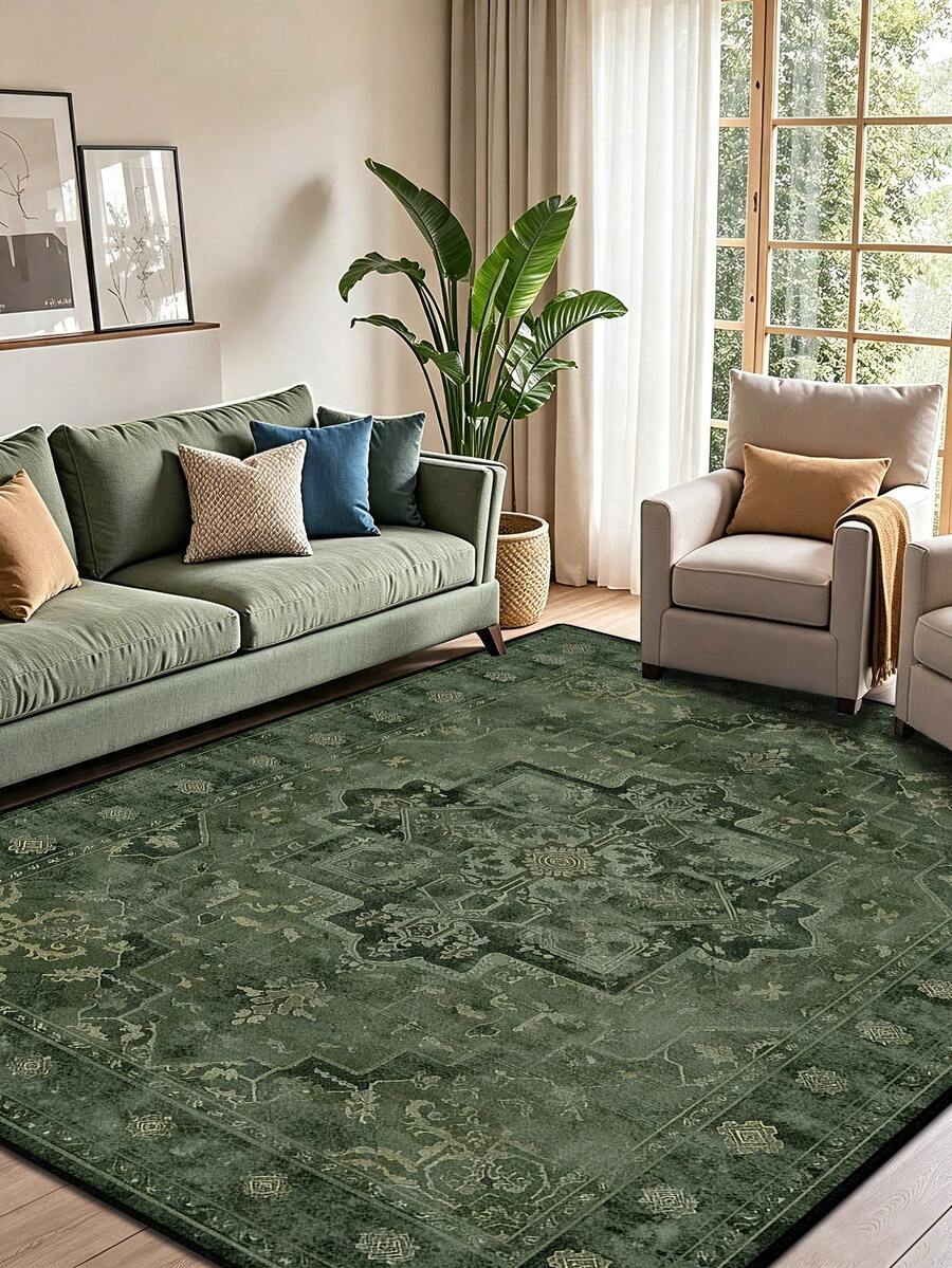 1 pièce Tapis de style perse vintage usé, tapis de zone en polyester bohème marocain rouge, confortable et facile d'entretien, lavable, convient pour le salon, le couloir, le côté du lit, la décoration de la maison