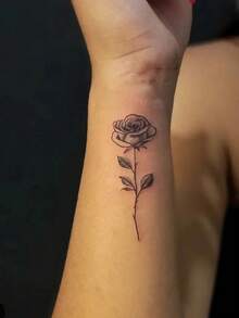 Y2K Semi-Permanent Arm Tattoo Stickers, 1-2 Weeks Long Lasting, LOVE Rose Pattern DIY Collarbone, Arm, Ear, Shoulder, Neck, Fine Line Temporary Tattoo - Black - View 5