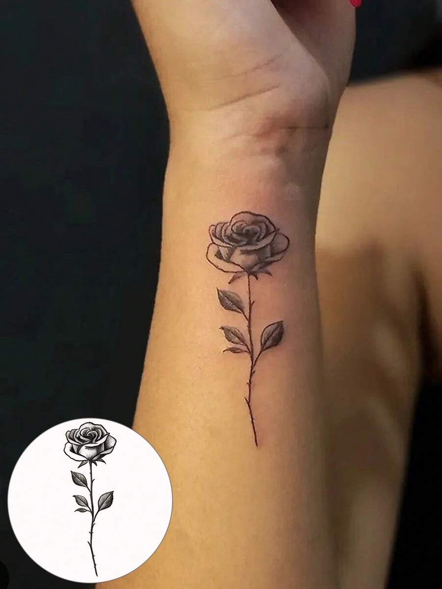 Y2K Semi-Permanent Arm Tattoo Stickers, 1-2 Weeks Long Lasting, LOVE Rose Pattern DIY Collarbone, Arm, Ear, Shoulder, Neck, Fine Line Temporary Tattoo