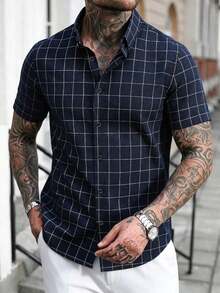 Men Plus Size Shirts - Blue - View 7