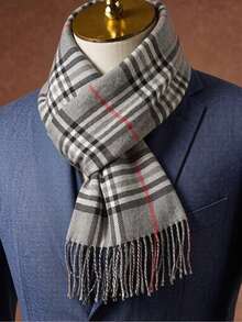 1PC Plaid Pattern Men's Autumn/Winter Faux Cashmere Fashion Versatile Air Conditioning Shawl Outerwear Warm Long Scarf Suitable For Christmas Gift And Daily Use - Multicolor - View 6