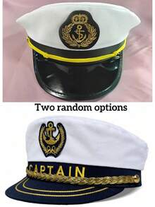 1pc Yacht Party Sun Protection Navy Hat, Captain Embroidered Role Play Sailor Cap - Multicolor - View 12