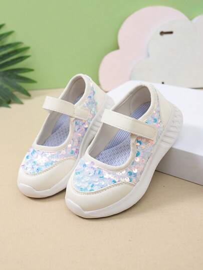 1 Pair Girls' Shiny Hook And Loop Design Comfortable Lightweight Flat Shoes Suitable For Daily Outdoor All-Season Campus Wear