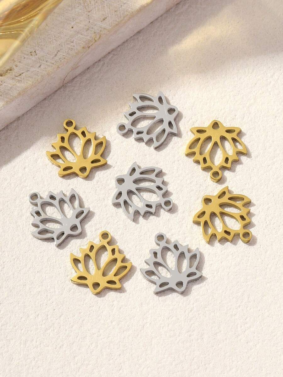 Minimalist Hollow Lotus Charms Anti Tarnish Stainless Steel Floral Pendants, Spiritual Yoga Flower Findings For Custom Jewelry Craft - Floral Pattern - View 1