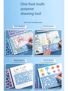 Juego de Regla Caleidoscopio Mágico para Estudiantes, Plantilla de Dibujo y Cartel Hecho a Mano, Herramienta de Dibujo Multifuncional, Regla Recta Versátil - Juego de compás de dibujo técnico - Ver 8