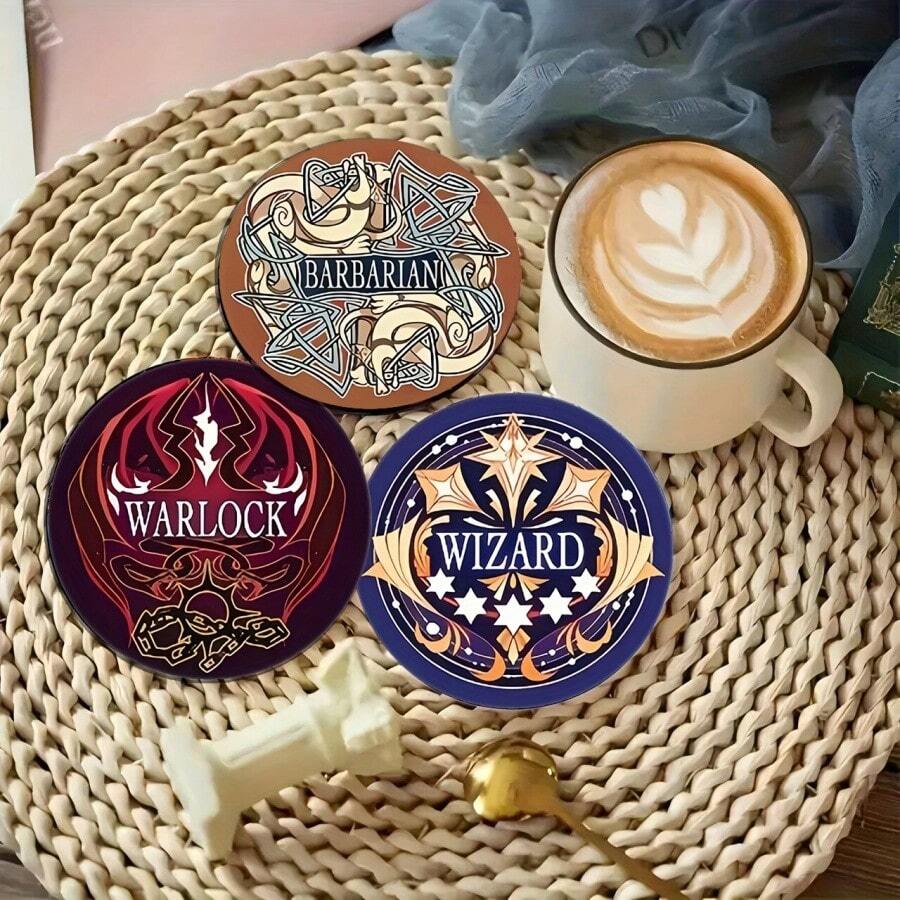 專業風格木製杯墊套組 6入「Wizard Warrior Rogue Dungeon Master」耐熱飲料墊,適用於茶杯與咖啡杯,居家與咖啡廳理想選擇 - a - 查看 1
