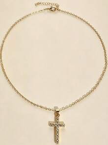 Full Rhinestone Cross Pendant Collarbone Necklace, Ins Niche Hip-Hop Versatile Thin Chain, Commute Layering Accessory - Full Diamond Cross Necklace - View 3