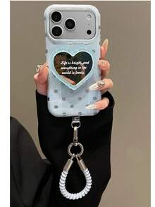 Ins Milk Blue Polka Dot Mirror Heart Phone Case Compatible With Apple 17 Pro Max, 16 New Model, 15, High Quality 15 Pro, Creative 17 Niche, 16 Pro, Korean Style 17 Pro, Shockproof Protective Cover 18 Pro Max - Blue - View 4