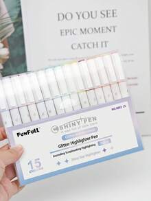 15支/盒 亮片螢光藝術閃亮彩色筆，適用於日記、繪畫、剪貼簿與學校用品，開學必備 - 彩色 - 查看 4