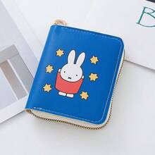 1pc Miffy Rabbit Kawaii Flower White Rabbit Printed Zipper Wallet, Small PU Leather Slot Coin Wallet With Keychain, Portable Mini Multi Card Slot Storage Bag, Suitable For Daily Cash Card Storage Of Women And Girls. - Multicolor - View 4