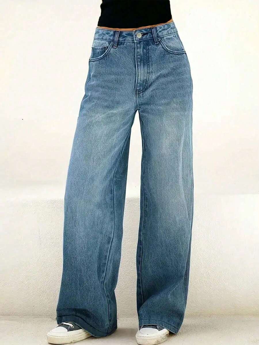 Teen Girls' Versatile Washed Wide Leg Pockets Casual Pants - Royal Blue - View 1
