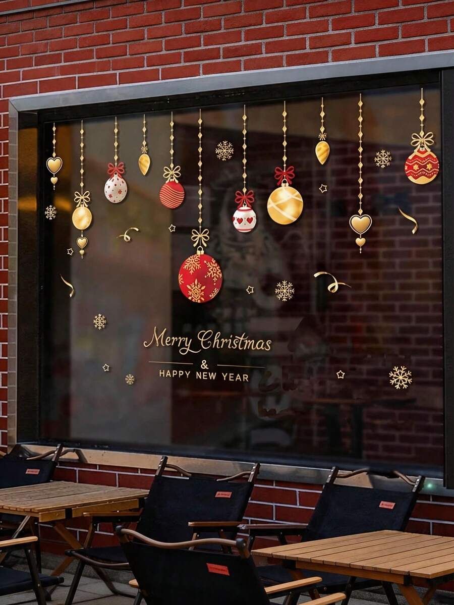 2 Sheets Christmas Window Sticker, Cute Design Window Film For DIY Christmas Window Decoration, For Displaying Christmas Ball Ornaments On Window Glass Doors As Christmas Decorations And Gifts. - Multi-color - View 1