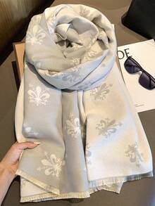 1pc Women's Patterned Scarf, Winter Warm Versatile Shawl, 2-In-1 Air-Conditioned Room Office Cape, Long Thick Neck Warmer - Light Grey - View 1