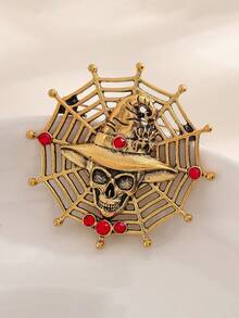 1pc Vintage Hip Hop Hollow Spider Web Brooch Charm Halloween Skull Accessory - Multicolor - View 6
