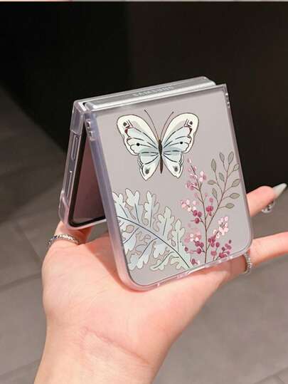 1pc Fashion Simple Matte PC Material Simple And Cute Plant Butterfly ElementFolding Phone Case, Can Protect And Prevent Falling For: SamsungGalaxy Zflip 3/Zflip 4/Zflip 5/Zflip 6/Zflip 7/Zflip 8/ Razr 60/ Razr 50/ Razr 70/Galaxy Z Flip7 FE