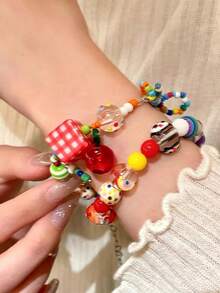 Gelang Manik-Manik Bintang Warna-warni Lucu Dopamine untuk Anak Perempuan, Aksesori Perhiasan Liburan Pantai Musim Panas dan Sehari-hari (Warna dan Posisi Manik-Manik Acak) - MultiWarna - View 16