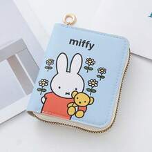 1pc Miffy Rabbit Kawaii Flower White Rabbit Printed Zipper Wallet, Small PU Leather Slot Coin Wallet With Keychain, Portable Mini Multi Card Slot Storage Bag, Suitable For Daily Cash Card Storage Of Women And Girls. - Multicolor - View 3