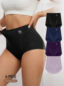 4pcs Women Plus Size High Waist Panties Triangle Briefs Tummy Control Shaping Elastic Soft Breathable - Multicolor - View 2