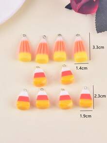 10pcs/Pack Fashion Mixed Halloween Pumpkin Corn Candy Resin Pendant Earrings Necklace Keychain Party Decoration Accessories - Multicolor - View 6
