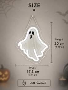 1PC USB-Powered LED Neon Light Cute White Ghost Sign With Glowing Outline And Expressive Face For Halloween Party, Dorm, Bedroom, Bar, Game Room And Spooky Season Decor - Multi-color light - View 8