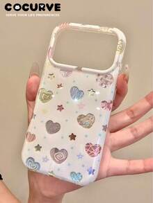 Cocurve 1pc New INS Korean Style Hollow Colorful Heart Glacier Pattern Compatible With IPhone 17 Pro/17 Pro Max/16 Pro/16 Pro Max/16/15 Pro Max/15 Pro/15/Plus, Shockproof IMD Printed 14 Pro Max/14/13 Pro Max/13 Pro/13/12 Pro Max/12 Pro/12/11 Pro Max/11 Pro/11/Plus Phone Case, Versatile Unique Design, Perfect As Couple, Holiday, Back To School, Anniversary Gift - Multicolor - View 2
